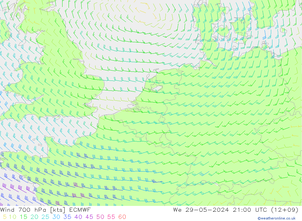 Wind 700 hPa ECMWF We 29.05.2024 21 UTC