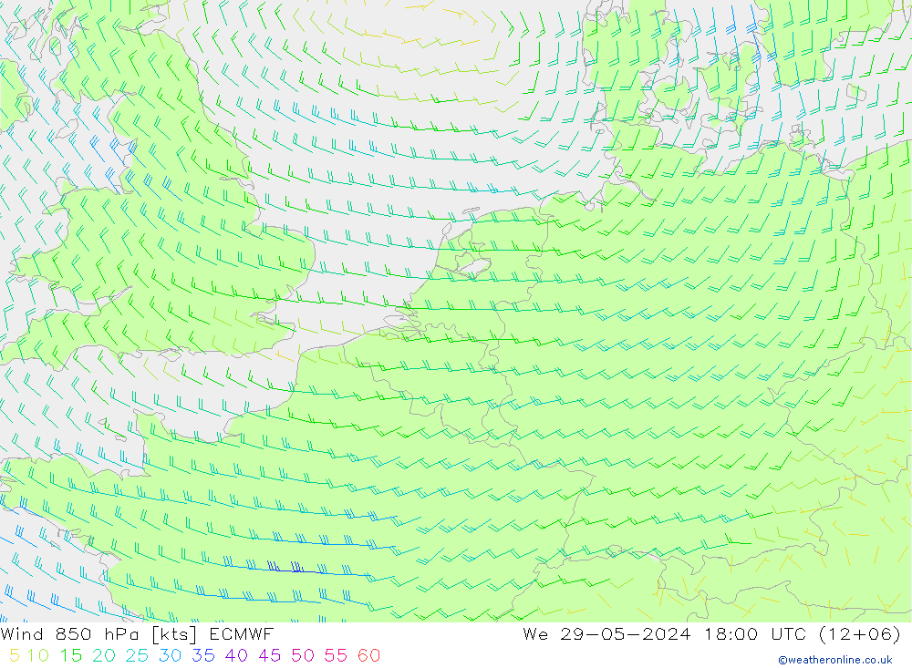 Wind 850 hPa ECMWF Mi 29.05.2024 18 UTC