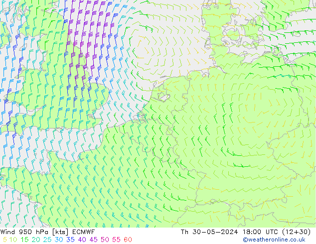 Wind 950 hPa ECMWF Th 30.05.2024 18 UTC