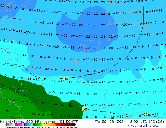 Z500/Rain (+SLP)/Z850 ECMWF mer 29.05.2024 18 UTC