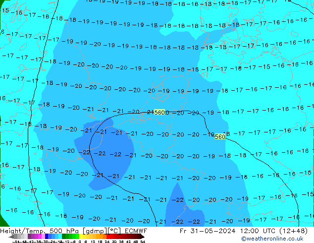 Z500/Rain (+SLP)/Z850 ECMWF ven 31.05.2024 12 UTC