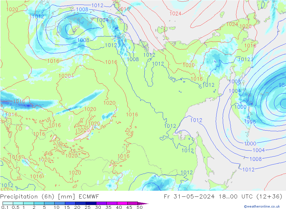 Z500/Rain (+SLP)/Z850 ECMWF Pá 31.05.2024 00 UTC