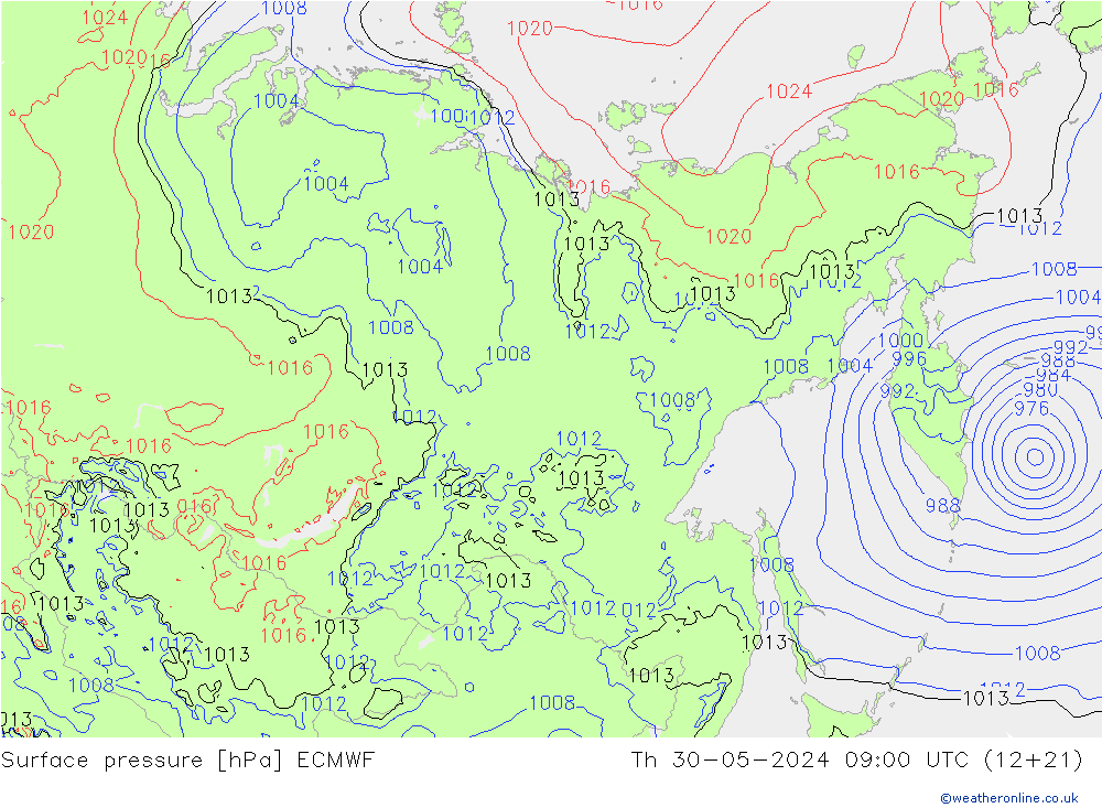 Bodendruck ECMWF Do 30.05.2024 09 UTC