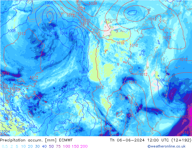 Precipitation accum. ECMWF gio 06.06.2024 12 UTC