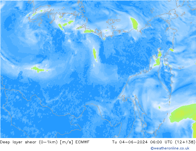 Deep layer shear (0-1km) ECMWF mar 04.06.2024 06 UTC