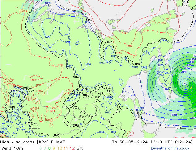 High wind areas ECMWF Th 30.05.2024 12 UTC