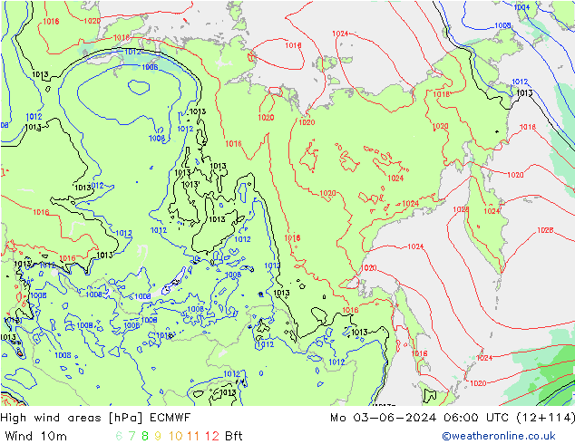 High wind areas ECMWF Mo 03.06.2024 06 UTC