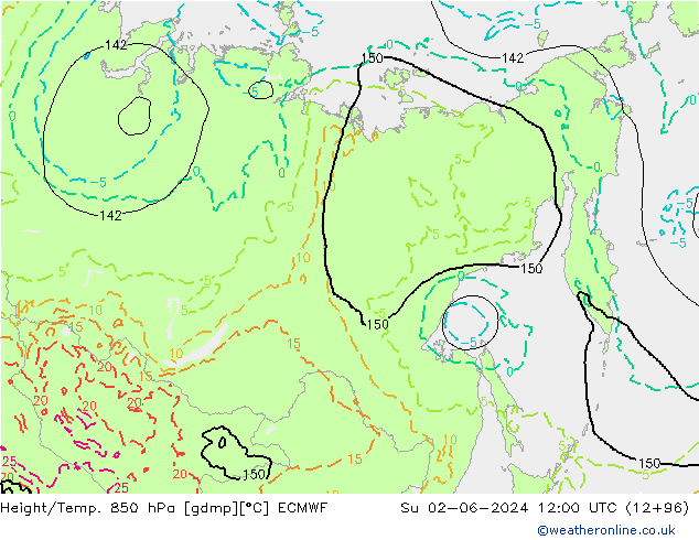 Hoogte/Temp. 850 hPa ECMWF zo 02.06.2024 12 UTC