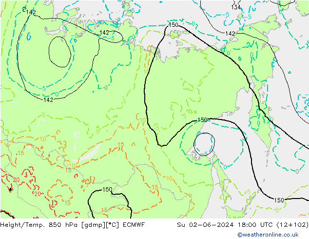 Geop./Temp. 850 hPa ECMWF dom 02.06.2024 18 UTC