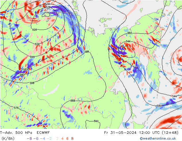 T-Adv. 500 hPa ECMWF Sex 31.05.2024 12 UTC