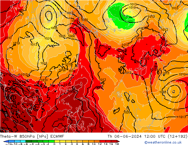 Theta-W 850hPa ECMWF Qui 06.06.2024 12 UTC