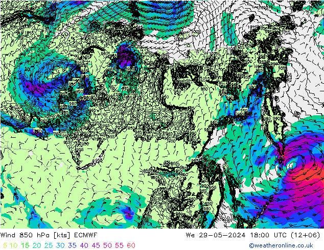 Vento 850 hPa ECMWF Qua 29.05.2024 18 UTC