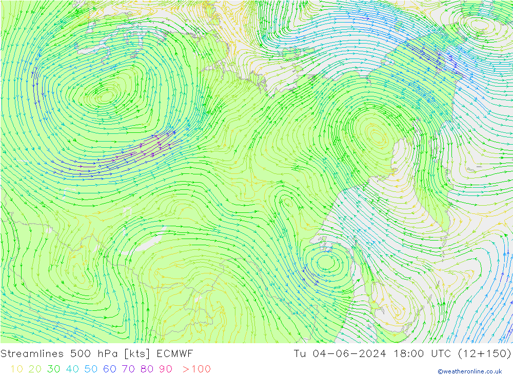 Streamlines 500 hPa ECMWF Tu 04.06.2024 18 UTC