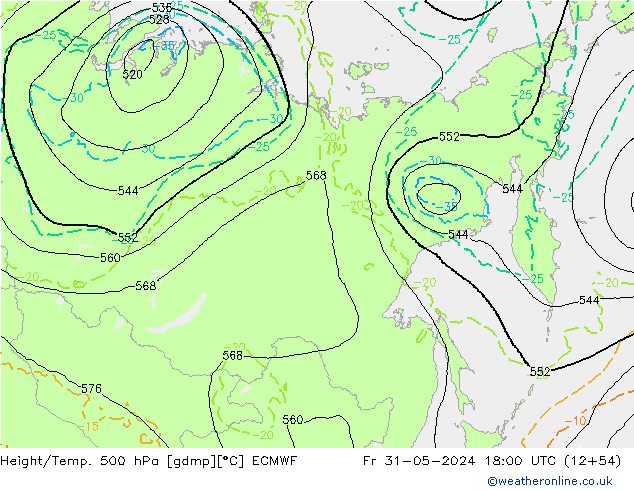 Z500/Rain (+SLP)/Z850 ECMWF Sex 31.05.2024 18 UTC