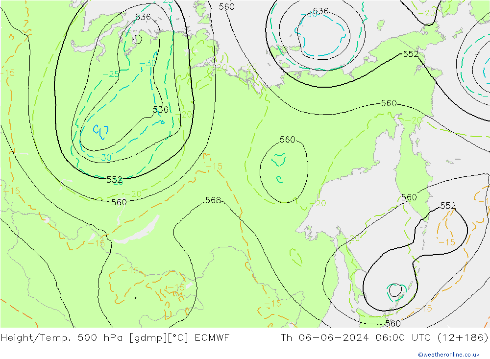 Z500/Rain (+SLP)/Z850 ECMWF jue 06.06.2024 06 UTC