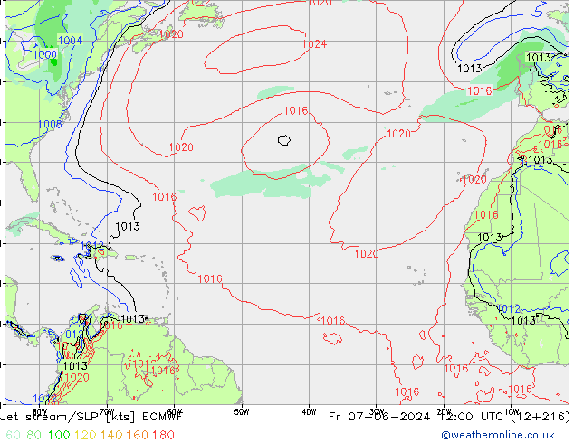 Jet stream/SLP ECMWF Pá 07.06.2024 12 UTC