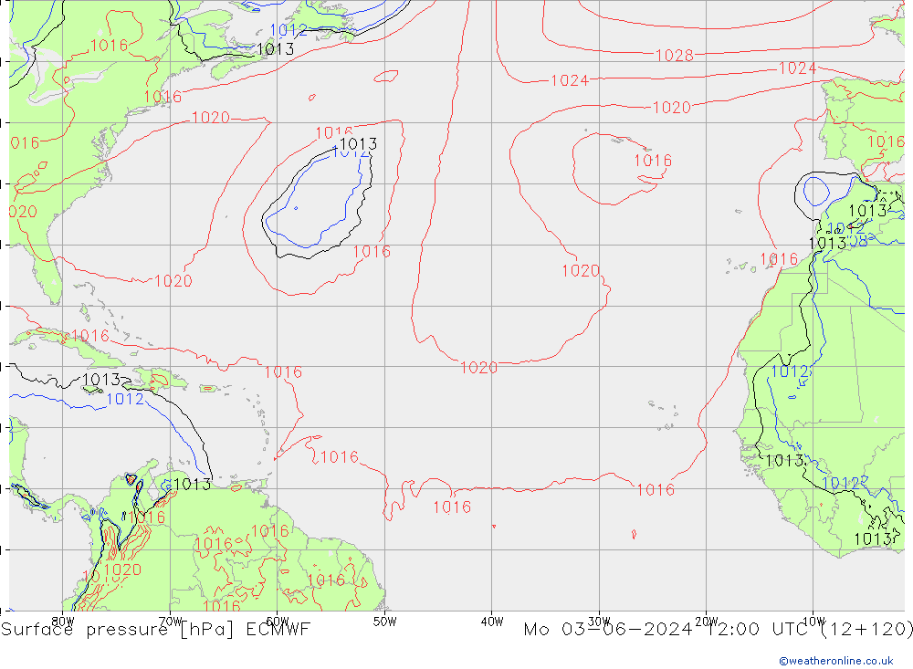 Presión superficial ECMWF lun 03.06.2024 12 UTC