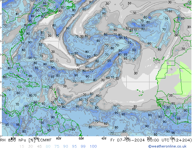 RH 850 hPa ECMWF Pá 07.06.2024 00 UTC