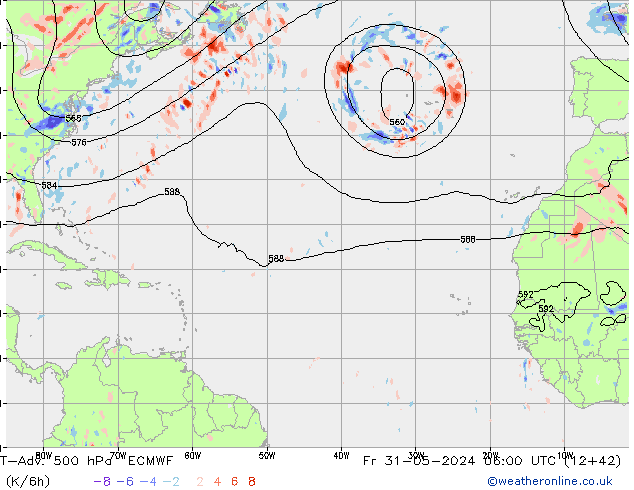 T-Adv. 500 гПа ECMWF пт 31.05.2024 06 UTC