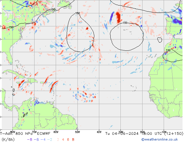 T-Adv. 850 hPa ECMWF  04.06.2024 18 UTC