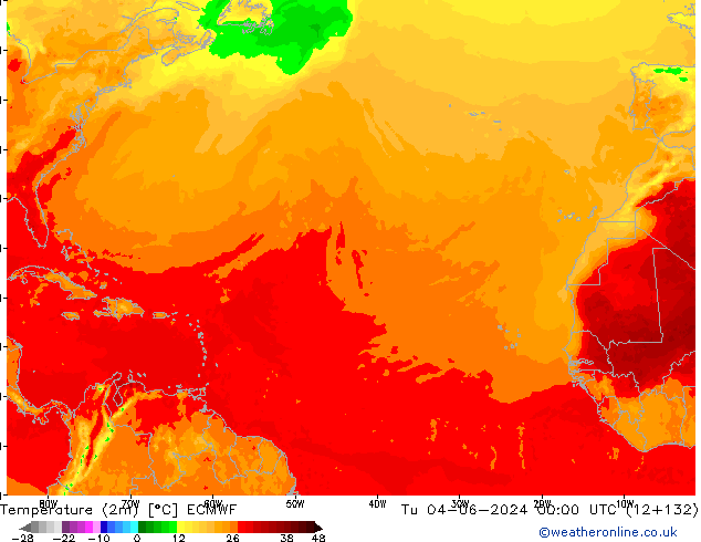 température (2m) ECMWF mar 04.06.2024 00 UTC