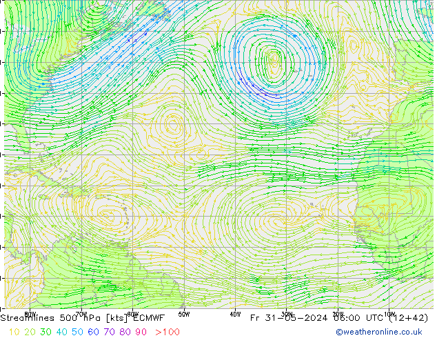 Streamlines 500 hPa ECMWF Fr 31.05.2024 06 UTC