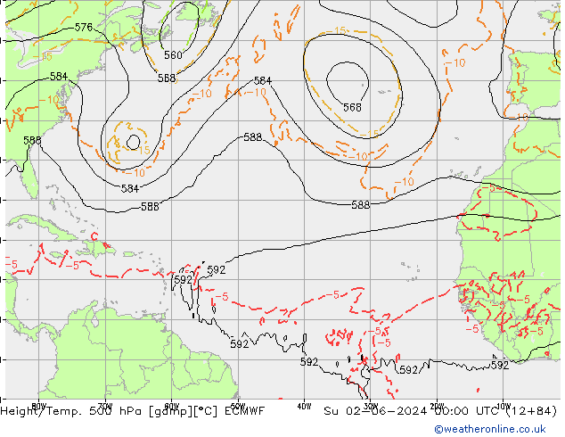 Z500/Rain (+SLP)/Z850 ECMWF Вс 02.06.2024 00 UTC