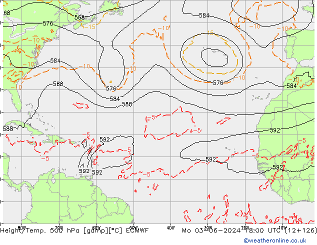 Z500/Yağmur (+YB)/Z850 ECMWF Pzt 03.06.2024 18 UTC