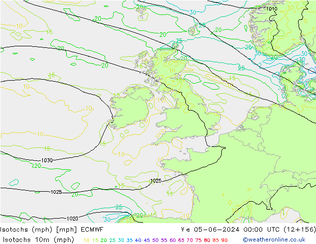 Isotachen (mph) ECMWF wo 05.06.2024 00 UTC