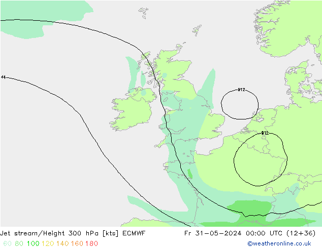 Jet stream/Height 300 hPa ECMWF Pá 31.05.2024 00 UTC