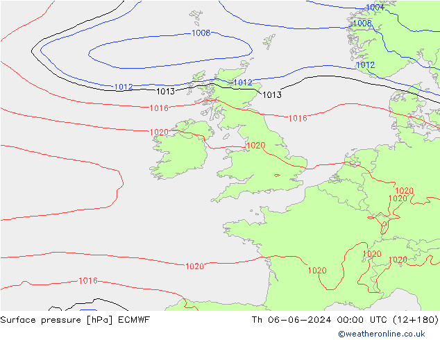 Surface pressure ECMWF Th 06.06.2024 00 UTC