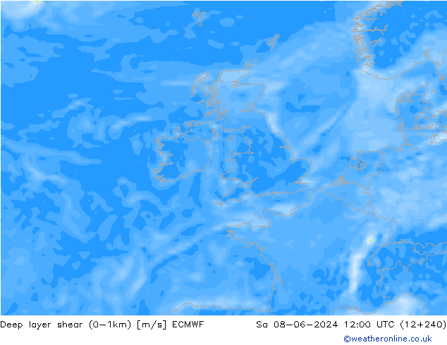 Deep layer shear (0-1km) ECMWF so. 08.06.2024 12 UTC