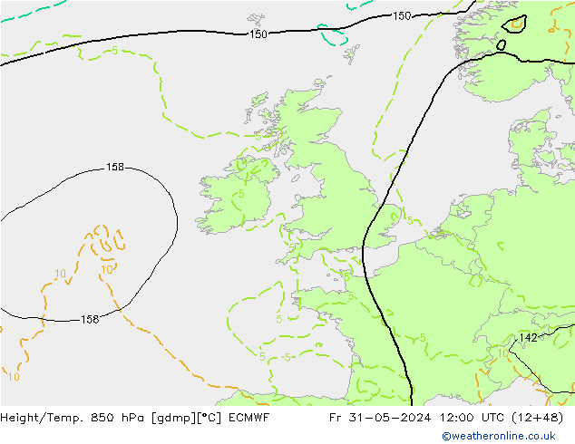 Z500/Rain (+SLP)/Z850 ECMWF ven 31.05.2024 12 UTC