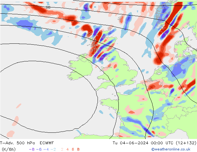 T-Adv. 500 hPa ECMWF wto. 04.06.2024 00 UTC