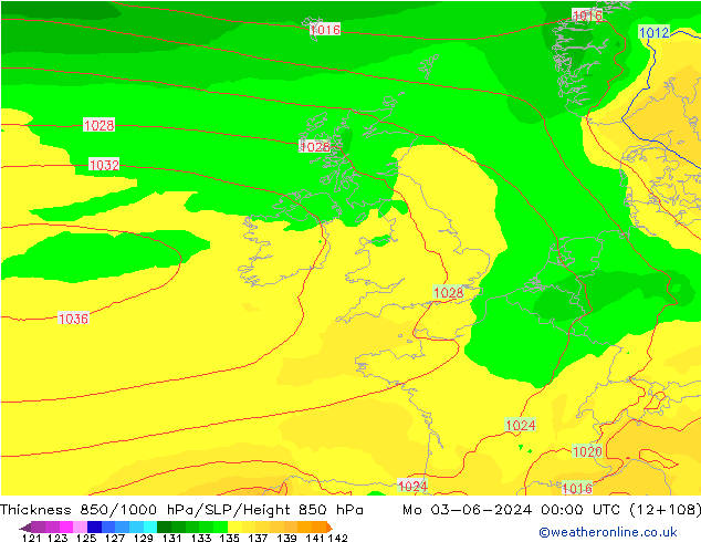 Thck 850-1000 hPa ECMWF pon. 03.06.2024 00 UTC