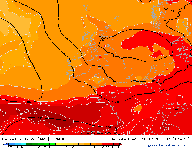 Theta-W 850hPa ECMWF Çar 29.05.2024 12 UTC