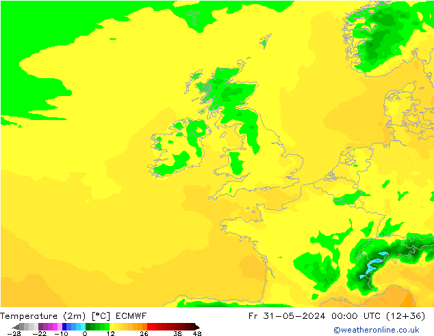 Sıcaklık Haritası (2m) ECMWF Cu 31.05.2024 00 UTC