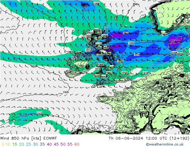 Wind 850 hPa ECMWF Th 06.06.2024 12 UTC