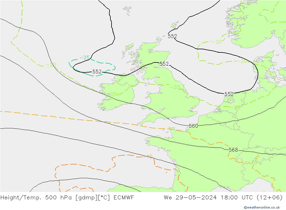 Z500/Rain (+SLP)/Z850 ECMWF mié 29.05.2024 18 UTC