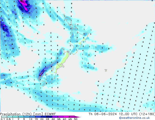 Precipitation (12h) ECMWF Th 06.06.2024 00 UTC