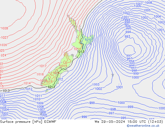 pressão do solo ECMWF Qua 29.05.2024 15 UTC