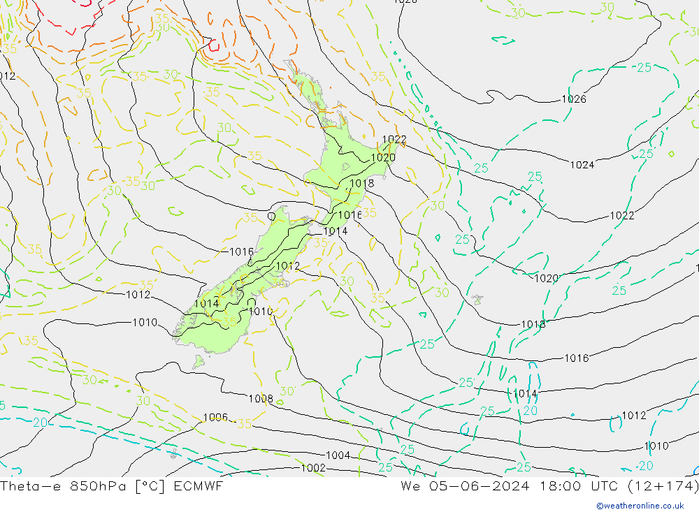 Theta-e 850hPa ECMWF Qua 05.06.2024 18 UTC