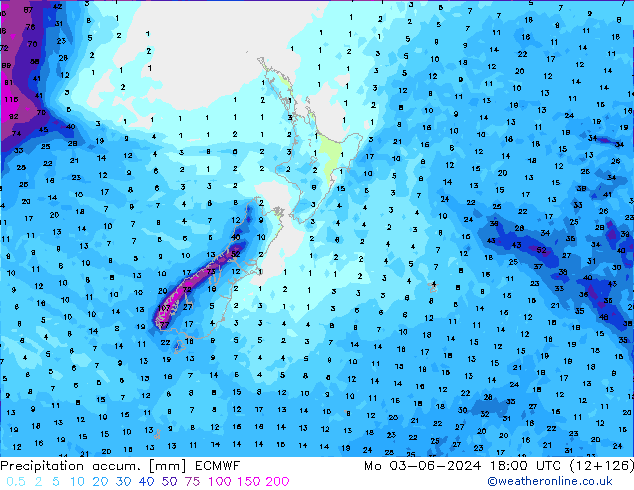 Precipitación acum. ECMWF lun 03.06.2024 18 UTC