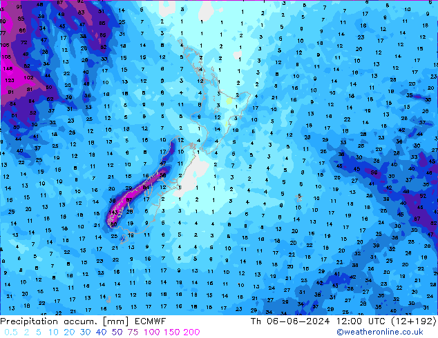 Precipitation accum. ECMWF Th 06.06.2024 12 UTC