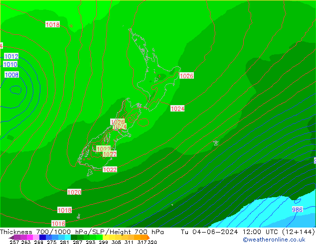 Schichtdicke 700-1000 hPa ECMWF Di 04.06.2024 12 UTC