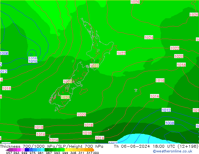 Thck 700-1000 hPa ECMWF Qui 06.06.2024 18 UTC