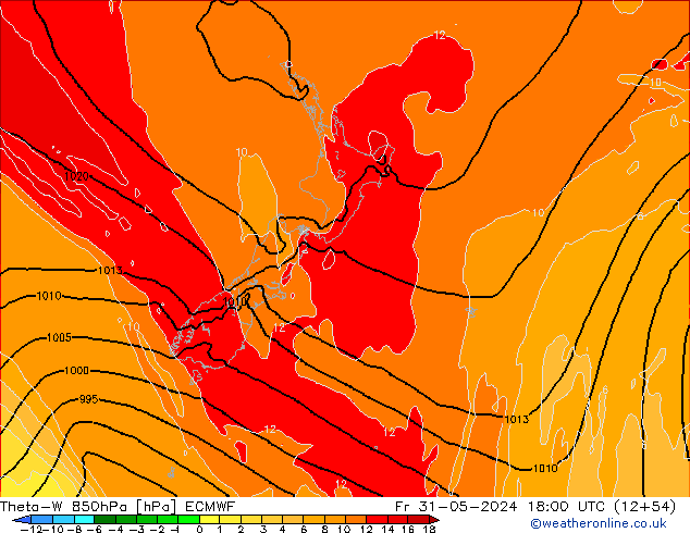 Theta-W 850hPa ECMWF Cu 31.05.2024 18 UTC