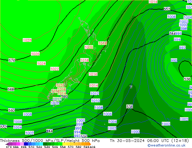 Schichtdicke 500-1000 hPa ECMWF Do 30.05.2024 06 UTC