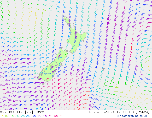 Vento 850 hPa ECMWF Qui 30.05.2024 12 UTC