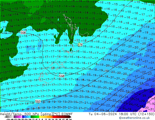 Z500/Yağmur (+YB)/Z850 ECMWF Sa 04.06.2024 18 UTC